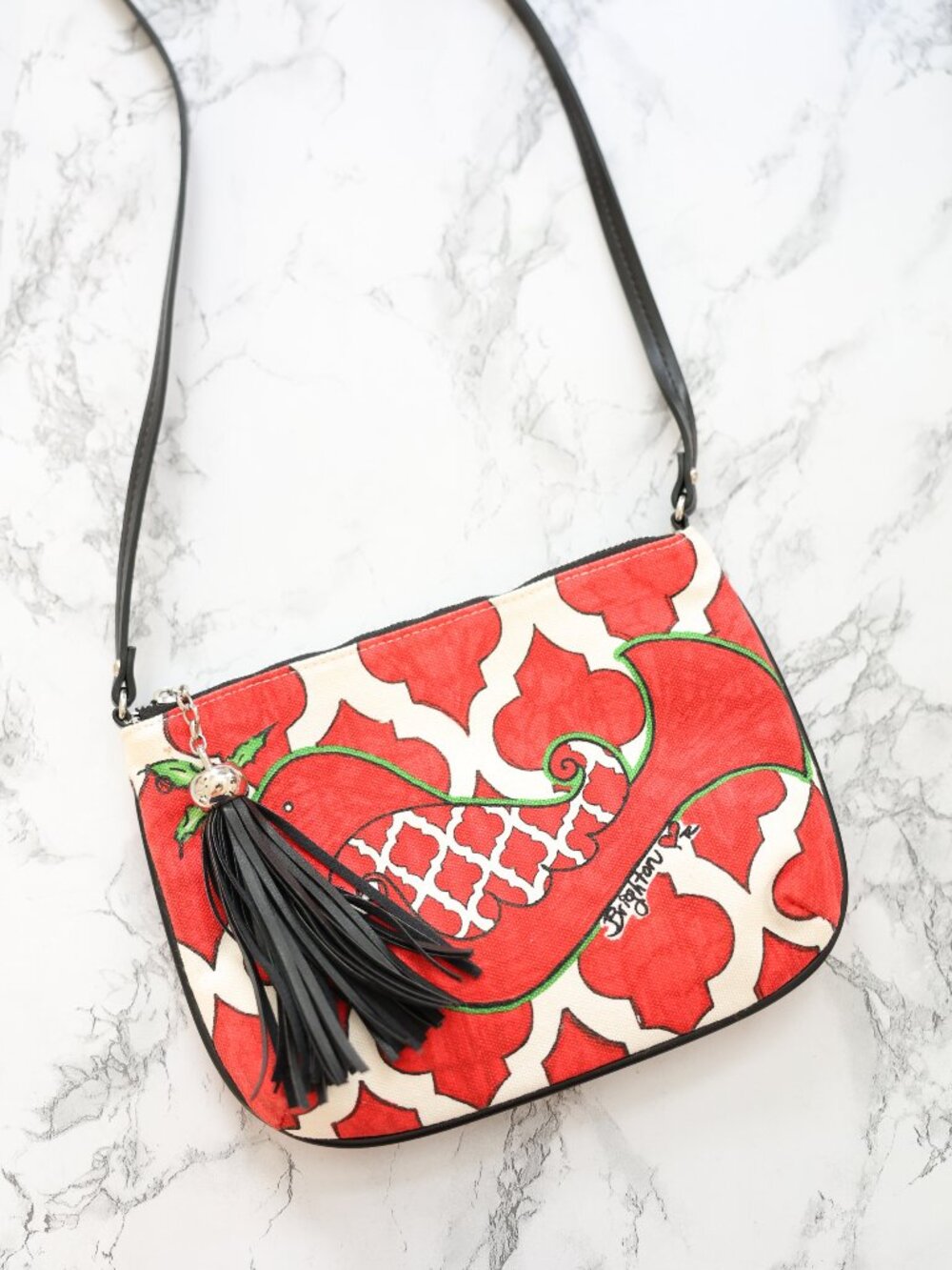 NWOT BRIGHTON Red & White Christmas Love Dove Themed Crossbody Bag